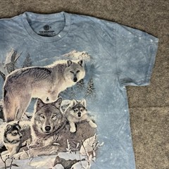 The Mountain Winter Snow Wolves T Shirt Size L* Baby Blue Graphic Tie Dye Nature