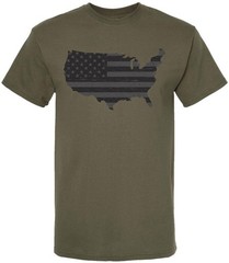 American Flag Distressed USA Map Printed T-Shirt US Outline Graphic Tee