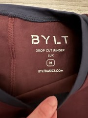 BYLT Drop Cut Ringer Lux Tee Men’s M Burgundy/Black Athletic Fit Crew