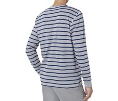 CHAPS Mens Long Sleeved T-Shirt Size Small Gray Navy Stripe Longer Length New