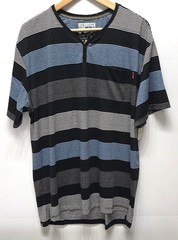 One90One Men’s Striped Henley T Shirt Blue Black Gray XXL Casual Short Sleeve