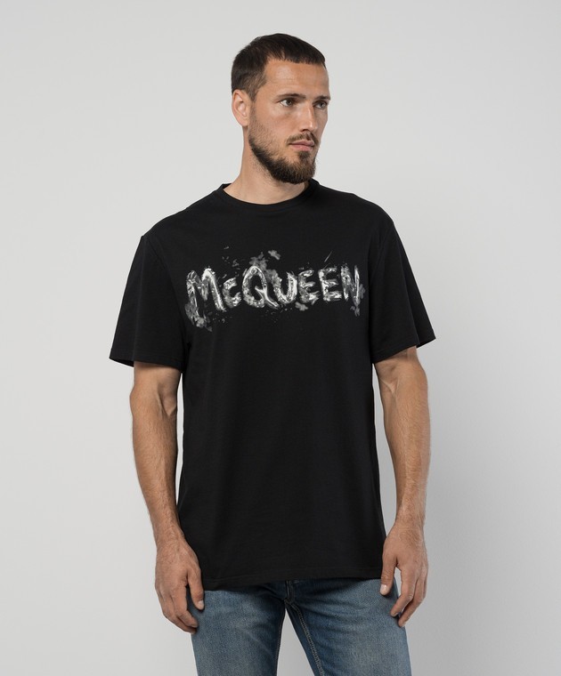 Alexander McQueen Black Paint Effect Logo T-Shirt Men’s Designer Tee S-XXL