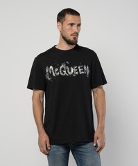 Alexander McQueen Black Paint Effect Logo T-Shirt Men’s Designer Tee S-XXL