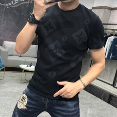 Luxury Fashion Men Rhinestone Brown Black Blue Pink Short Sleeve Slim T-Shirt