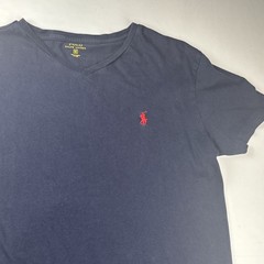 Polo Ralph Lauren Mens V-Neck T-Shirt Size M Navy Blue Cotton Classic Preppy Tee