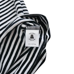 Teddy Fresh T-Shirt Mens Large Striped Short Sleeve Tee Black White Bear Button