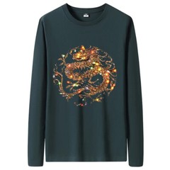 Fashion Dragon Rhinestones Diamond Long Sleeve Luxury Men Trend Cotton T-Shirt
