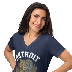 WOMENS V NECK Detroit Grit Shirt For Lions Fan Tigers Baseball All Grit Lions