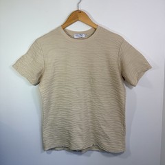 MIDA Unduci Men’s Made in Italy Sand Jacquard Textured Wave Cotton T-Shirt Sz S