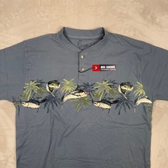NTW Reel Legends Tee Shirt Mens L Sword fish Button Closure Outdoor