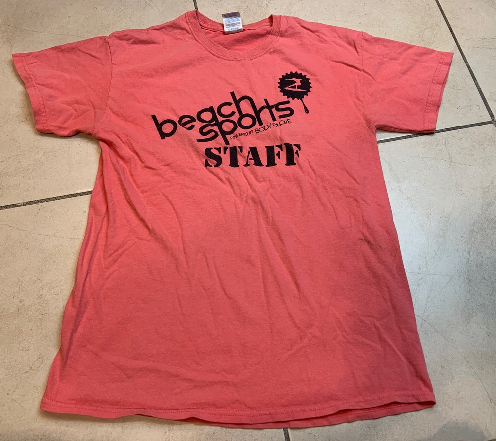 VINTAGE Beach Sports Body Glove Camp Staff Shirt Pink Surfing 90s 00s Double