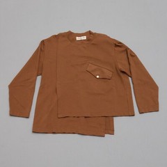 Cullni Men’s Brown Long Sleeve Shirt Size M Asymmetrical Hem Pocket Minimalist