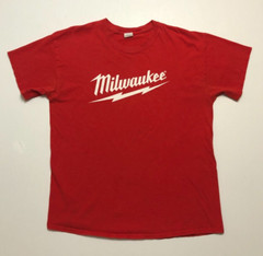Milwaukee 2-sided Graphic T-Shirt Sz L Red Crew S/S Grunge Gildan 100% Cotton