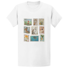 Gildan 5000 Vintage Wildlife Botanical Stamp Collage T-Shirt – Retro Gift Tee
