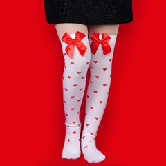 4 Pairs Valentine’s Day Socks With Bows Women Girls Thigh High Stockings Hear…