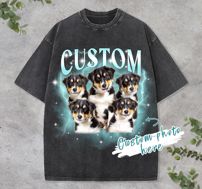 Custom Pet Portrait Retro Comfort Tee Personalized Dog Cat