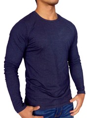 MENS PLAIN LONG SLEEVE T SHIRT SLIM FIT CASUAL GYM FASHION INDIGO BLUE BLACK