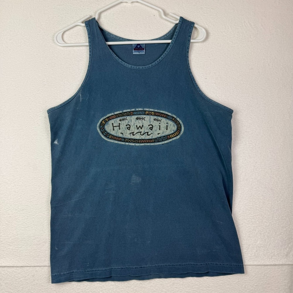 Hawaii Tank Top Shirt Mens Medium Alstyle Apparel Activewear Blue