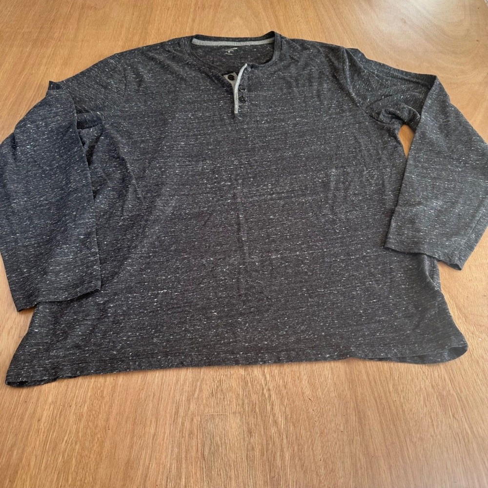 Old Navy Soft-Washed Henley Shirt XXL Dark Charcoal Long Sleeve Marled Knit
