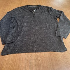 Old Navy Soft-Washed Henley Shirt XXL Dark Charcoal Long Sleeve Marled Knit