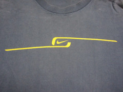 VTG 90s Nike T-Shirt Mens (L/XL) Athletics 71′ Spellout Logo Distressed Y2K Blue