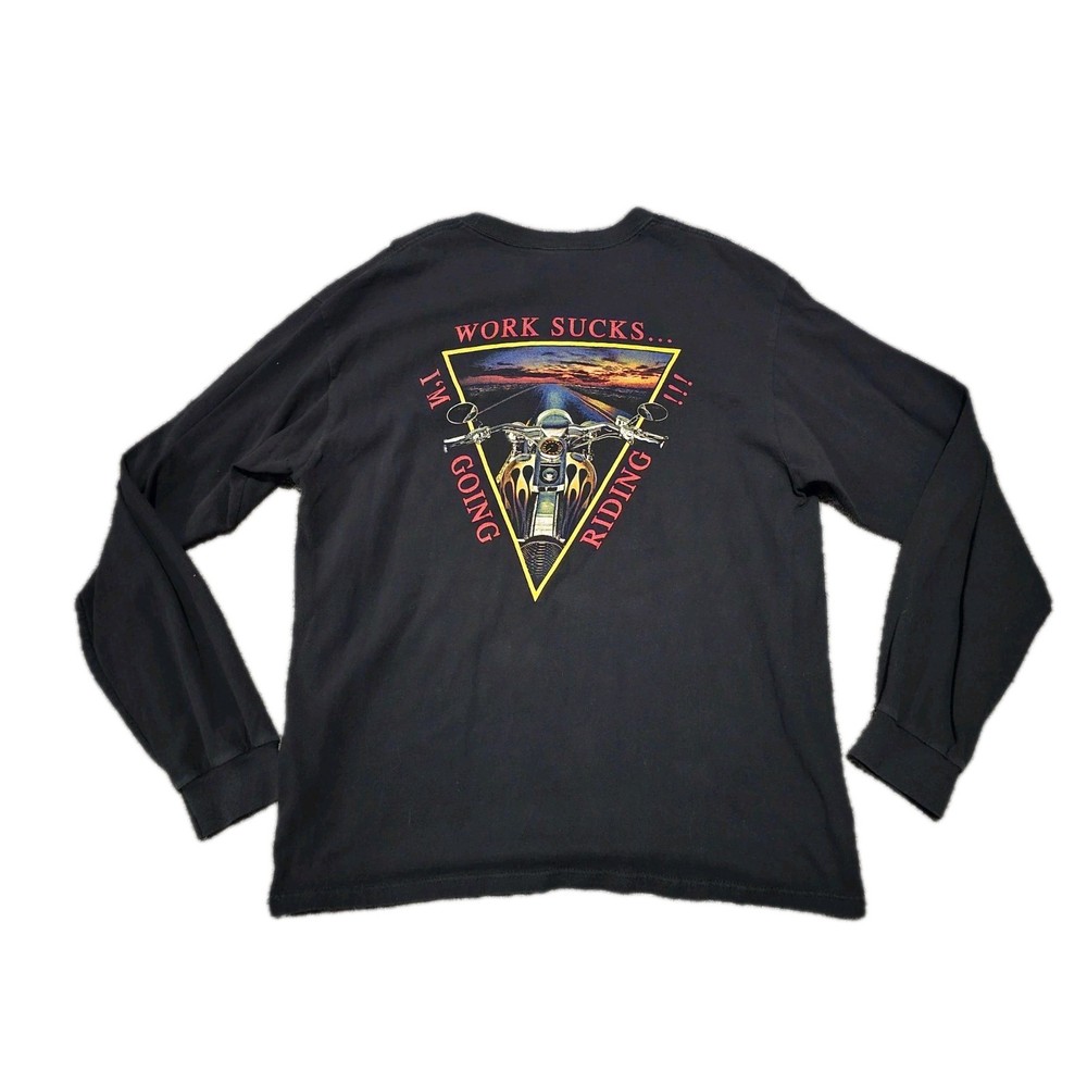 Vintage Harley Motorcycle Work Sucks I’m Going Riding Jackson Hole T-Shirt Sz L