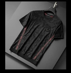 Fashion Camouflage Trend Embroidery Summer Short Sleeve Luxury Men Black T-Shirt