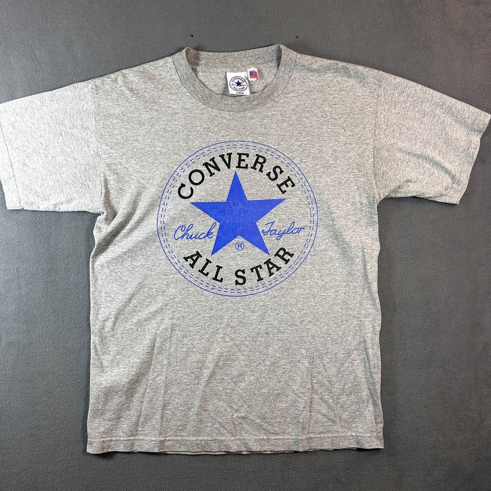 Vintage Converse Chuck Taylor T Shirt Large Gray Blue Star Logo USA