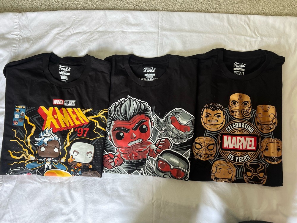 Set Of 3 Funko Pop T-shirts Size Large-X Men, Marvel, Captain America