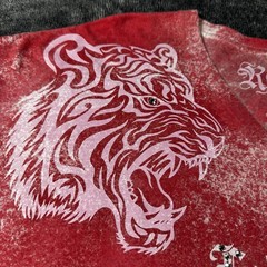Rawyalty Couture T-Shirt Mens 3XL Red Silver Foil Rhinestone V-Neck Streetwear