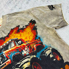 t shirt vintage European and American retro old flame car letter print cut short