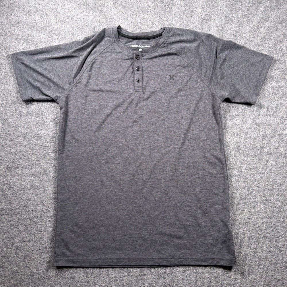 Hurley Buckle Henley Shirt Mens Medium Gray Short Sleeve Raglan