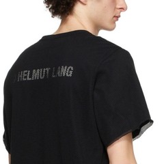 Helmut Lang Mens Black Mesh Short Sleeve T-Shirt Logo Streetwear Size XL