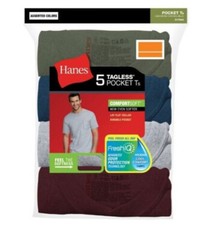 S29 Hanes 5 Tagless Pocket Ts Shirt Comfort Fresh IQ Assorted Colors MEDIUM M/M