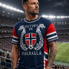 Norway Soccer T-Shirt Viking Victory or Valhalla Football Fan Norse Flag (S-5XL)