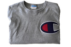 Champion Shirt Mens Large Gray Big C Patch Logo Athletic Tee Classic Casual
