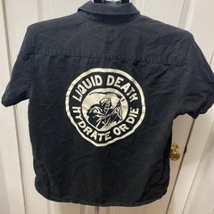 Men’s Liquid Death Hydrate Or Die Skull Mechanic Button Up Shirt Size M