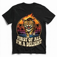Angry Tiger Fire Eyes Tropical Beach Tee Retro Sunset Palm Trees T-Shirt