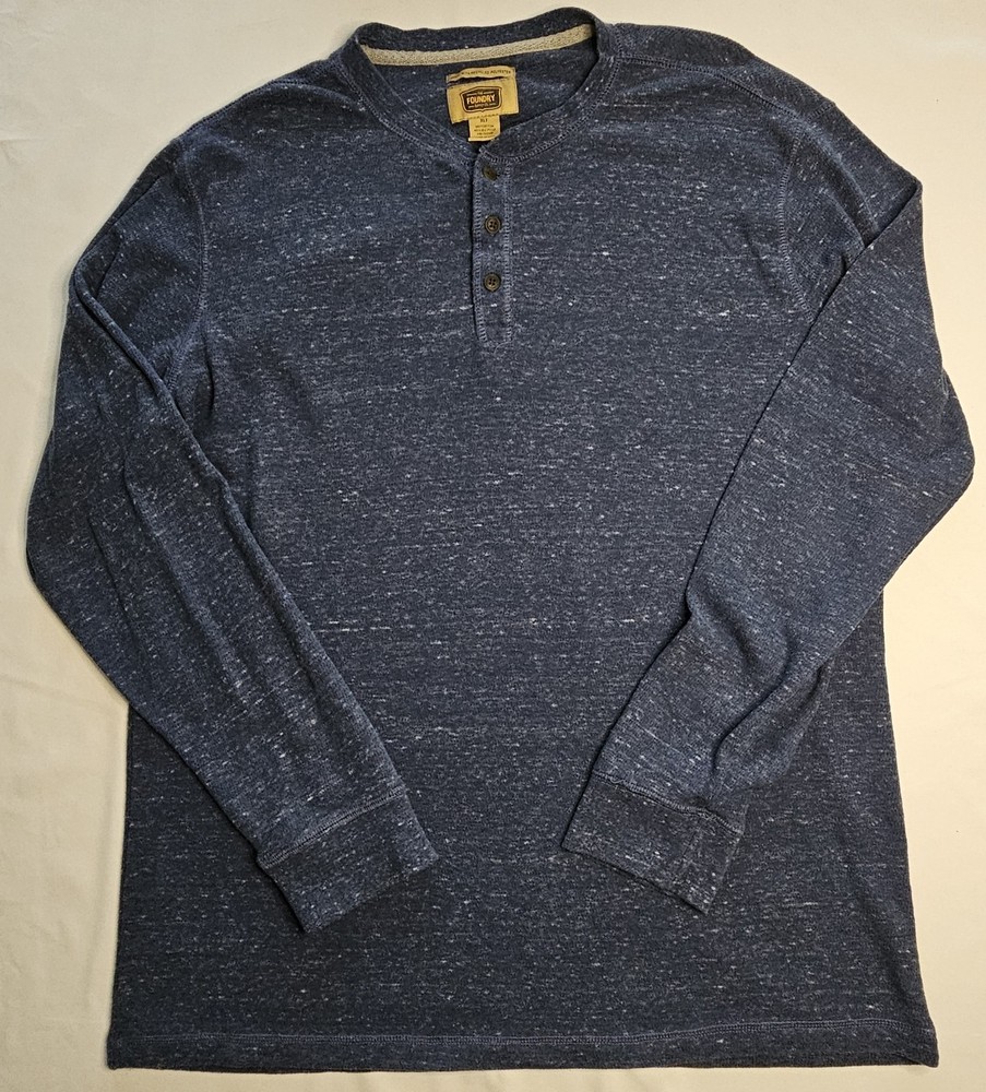Mens Foundry Long Sleeve Heather Blue Henley Shirt Size XLT – NICE