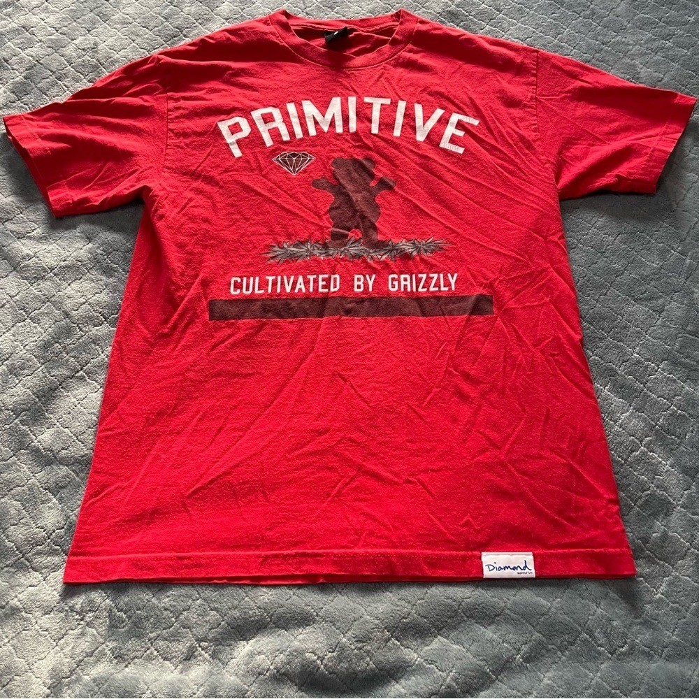 Diamond Supply Co X Primitive Grizzly Red Short Sleeve Tee L