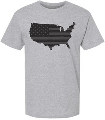 American Flag Distressed USA Map Printed T-Shirt US Outline Graphic Tee