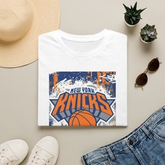 New York Knicks Graphic T-Shirt NBA Basketball Fan Tee Blue Orange
