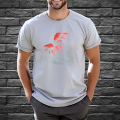 Goldfish Watercolor Tshirt Aquatic Art Shirt Koi Inspired Gray Tee