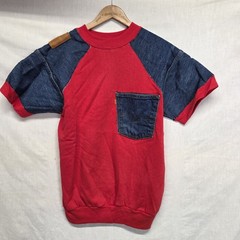 Vtg Tee Shirt Homemade Altered Denim Jean Brands WesternRed Blue Size L