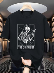 Guitarist Skull Guitar TShirt Men’S Cool Black Casual Round Short-Sleeved TShirt
