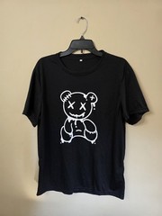Mens or Womens Black T-Shirt w/White Teddy Bear XX Eyes & Ear, Anime, Size Med.