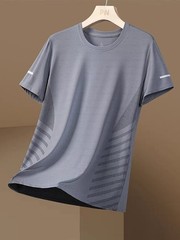 Men’s Ice Silk Mesh T-shirt Round Neck Short Sleeve Moderate Elasticity