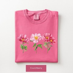 Watercolor Peony Trio Floral Comfort Tee Shirt Pink Women