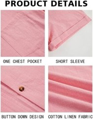 Men’s Short Sleeve Button-Up Linen Cotton Beach Shirt – Spread Collar Tops