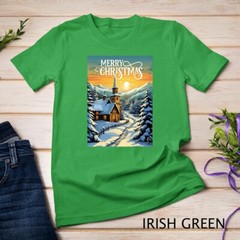 Christmas Church in the Mountains A Peaceful Scene #1 Funny Unisex T-shirt